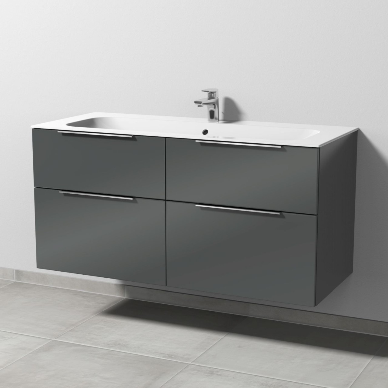 Sanipa 3way Keramik-Set Finion Keramik-Waschtisch und Unterbau mit 4 Auszügen, Anthrazit-Glanz UF40279