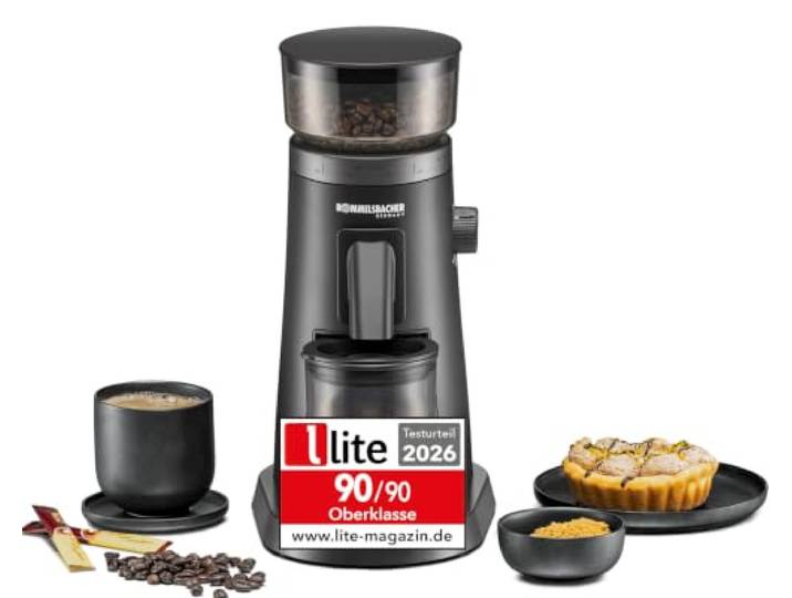 ROMMELSBACHER Premium Kaffeemühle EKM 600, Edelstahl-Mahlwerk mit robustem Metallgetriebe für hohe Mahlhomogenität, optimierter Totraum mit zusätzlichem Blasebalg, 75 Mahlgradstufen