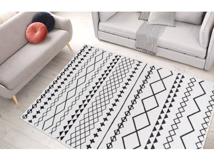 Teppich ARTE ESPINA Maya 400 , schwarz-weiss (weiß, schwarz), B:200cm H:5mm L:290cm, Polyester, Teppiche, Teppich