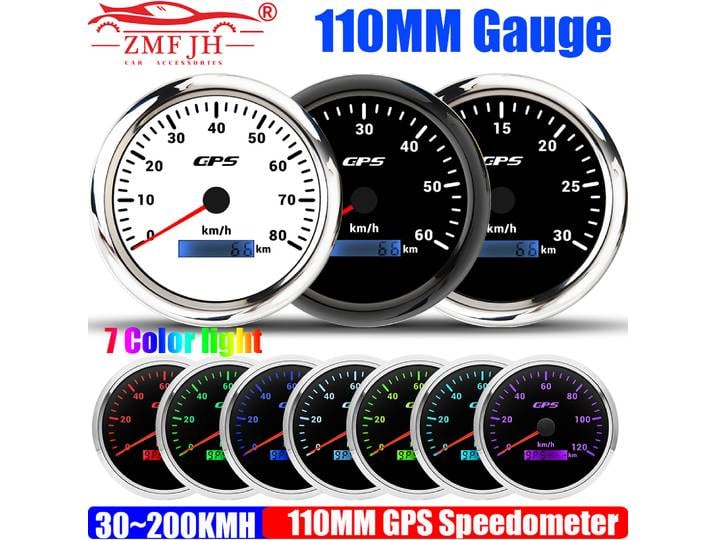 ZMFJH 30KMH ~ 200KMH 110MM GPS compteur de vitesse avec antenne 7 couleurs compteur de vitesse de lumière kilométrage étanche pour bateau voiture Yacht 9-23V