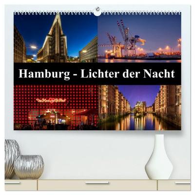Hamburg - Lichter der Nacht (hochwertiger Premium Wandkalender 2027 DIN A2 quer), Kunstdruck in Hochglanz