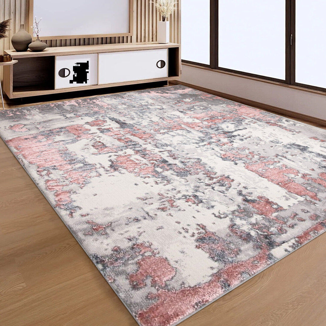 Borough Wharf Siddhesh Abstract Flokati Area Rug Pink Round 120cm
