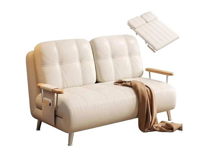 Banquette-lit convertible à dossier 5 positions en chenille beige – 176*92*98 cm
