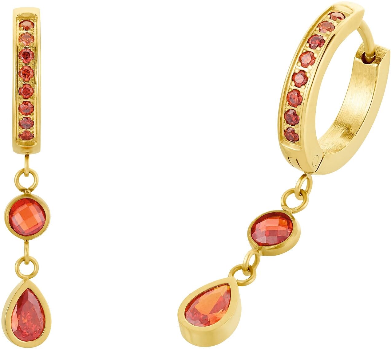 Paar Creolen AMOR "2034294, 2036464", gold (gelbgoldfarben, rot, rot), Ohrringe, Damen, Edelstahl, Paar Creolen, mit Zirkonia (synth.) gelbgoldfarben, rot, rot Edelstahl