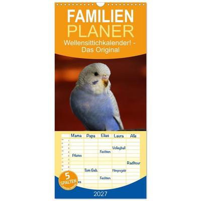 Familienplaner 2027 - Wellensittichkalender! - Das Original mit 5 Spalten (Wandkalender, 21 x 45 cm) CALVENDO