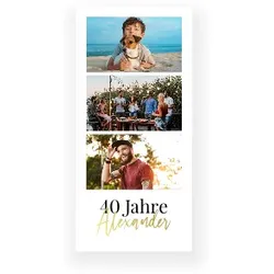 Einladungskarte Geburtstag: Goldmomente mit Fotos in Weiß