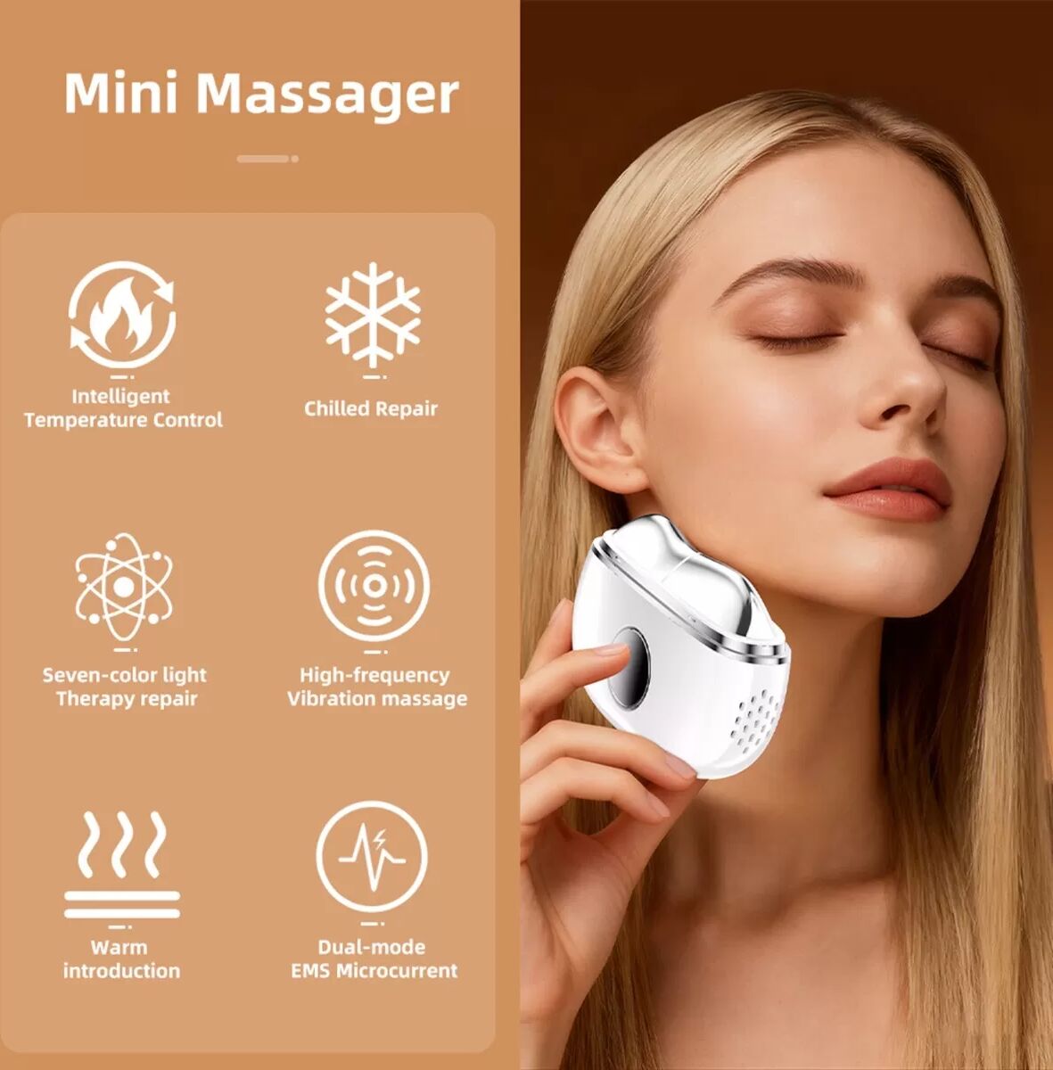 INF Tragbares Heiß-Kalt EMS-Mikrostrom Gesichtsmassagegerät mit 7-Farben-LED und großem Gua Sha-Aufsatz – Wiederaufladbar
