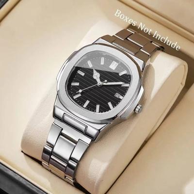 Uplift Essentials Men Square Dial Stainless Steel Quartz Watch With Calendar black