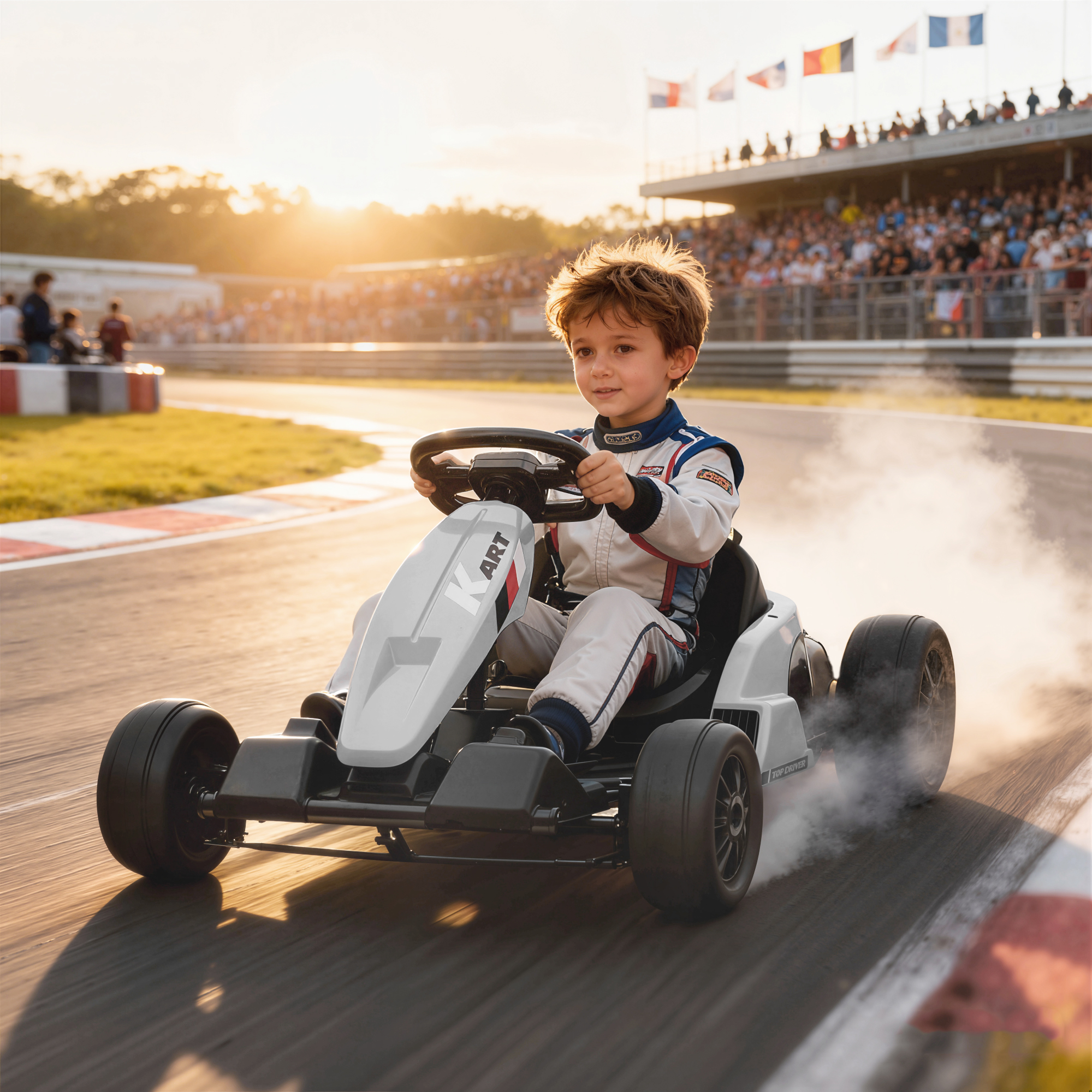 Aiyaplay Go-Kart elettrico 24 V con drift, 2 motori e sedile regolabile, fino a 18 km/h, Bianco   Aosom Italy