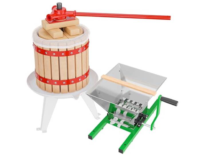 Wiltec Set 12L Obstpresse aus Buchenholz inkl. Presstuch und Obstmühle mit 7L Trichter, Zur Herstellung von Saft Wein und Maische