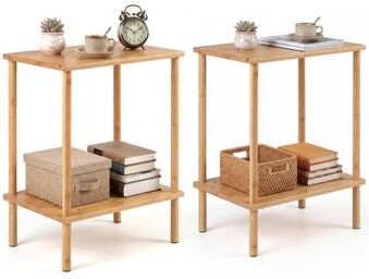 Costway Side Table Set of 2 2-Tier Bamboo End Table with Storage Shelves Rectangular Tea Sofa Table-Natural