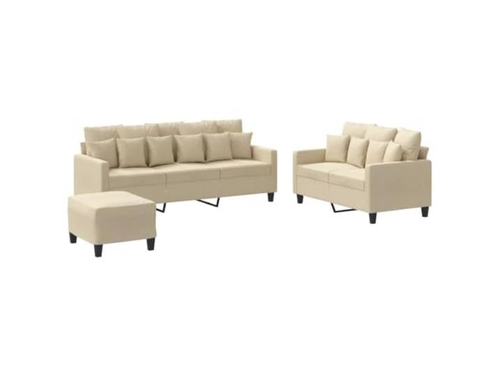 GHVBNMF 3-TLG Sofagarnitur mit Kissen Polstersofa Set Creme Elegante Couchgarnitur fürs Wohnzimmer mit 2er Sofa, 3er Sofa und bequemem Hocker inklusive Kissen.