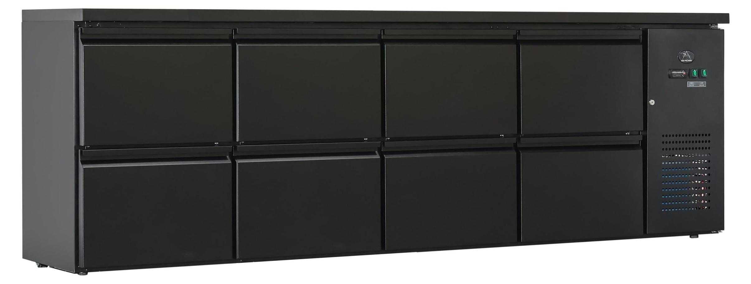 Gastro Barkühler | Barkühlschrank | Flaschenkühltisch | Schwarz | 8 Schubladen | 600 Liter | +2 bis +8 °C