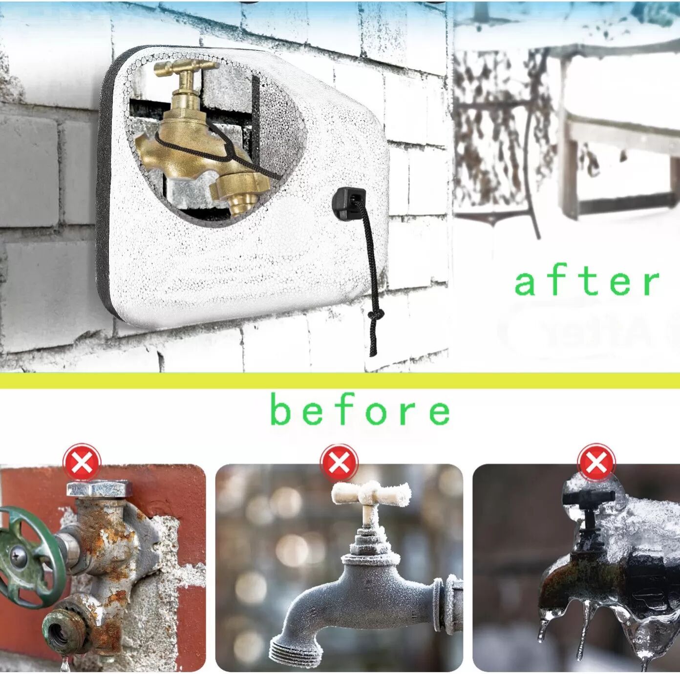INF Wasserhahnschutz für den Winter, wasserdichte Außenwasserhahn-Abdeckung mit Frostschutz