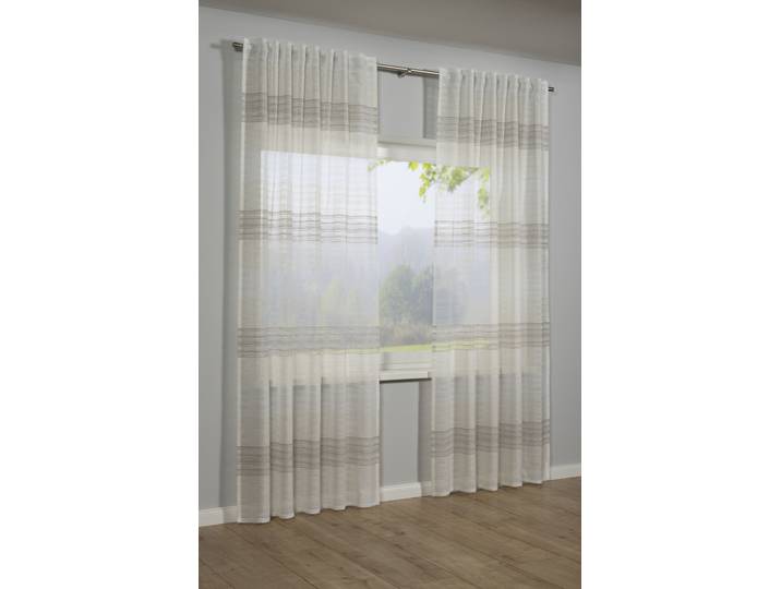 Gardine SEHLBACH Schal Webstreifen Gr. 1, beige, B:140cm H:245cm, Polyester, Gardinen, Gardine, mit Gardinenband und verdeckten Schlaufen