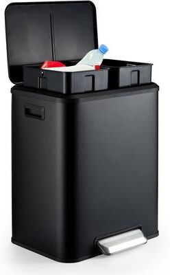 YUN Dual Compartment Trash Can, Stainless Steel Recycling Bin with Foot Pedal for Home or Office