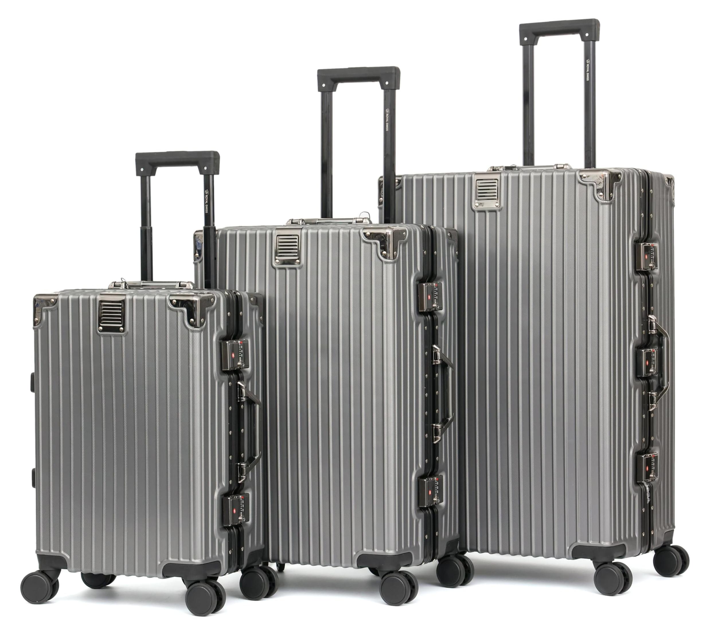 s Koffer-Set mit 4 Rollen - mit Schloss - in Silber und Dunkelgrau