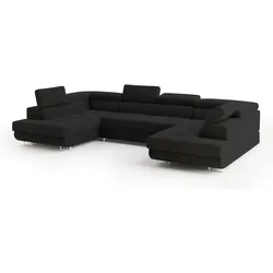 WOHNLANDSCHAFT RAGGIO Schwarz Velours-Stoff mit Schlaffunktion