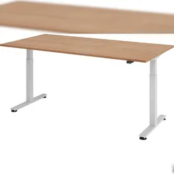bümö elektrisch höhenverstellbarer Schreibtisch Nussbaum 200x100 cm - Schreibtisch höhenverstellbar elektrisch, elektrischer Schreibtisch & Gaming