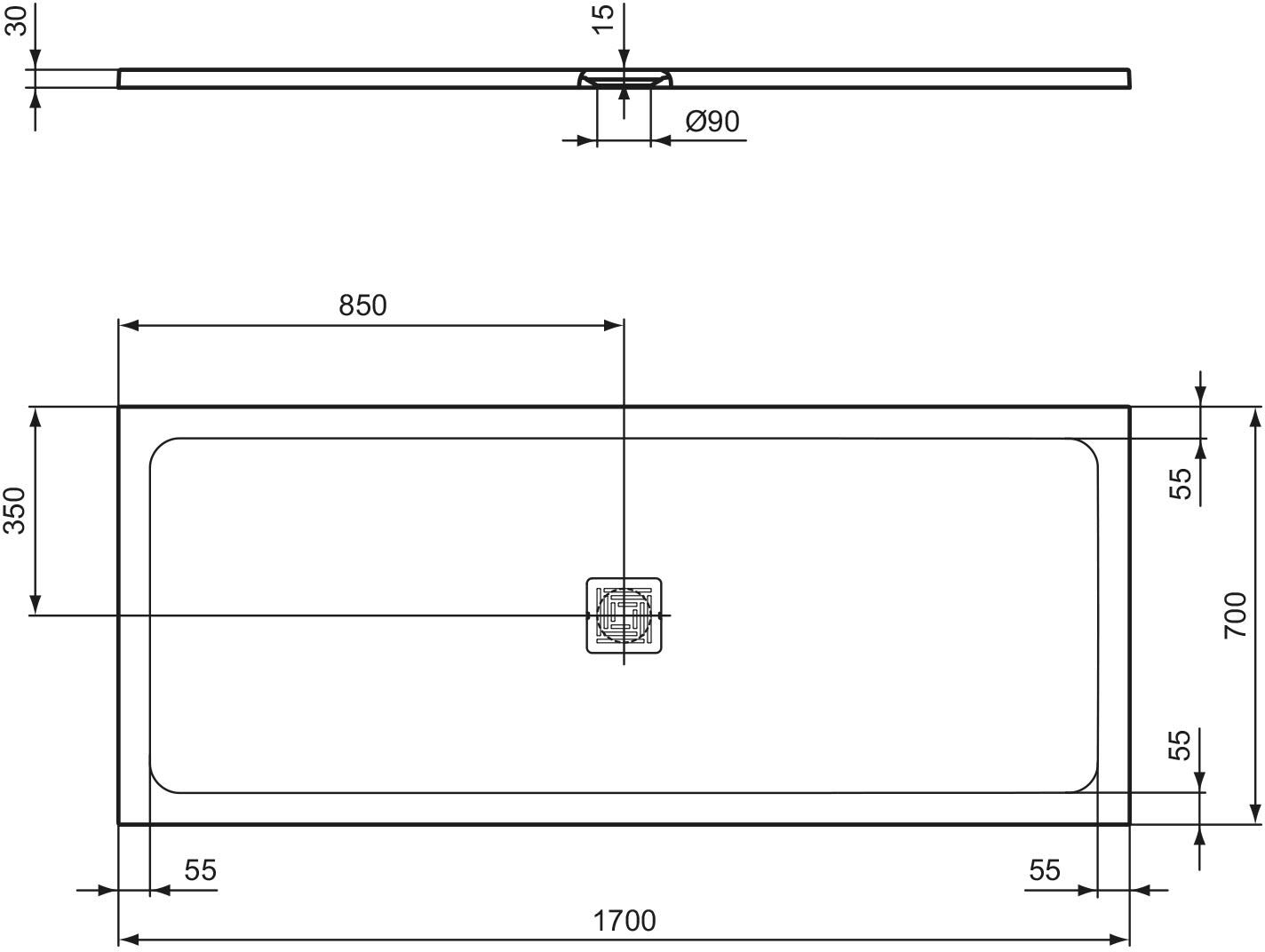 Ideal Standard Flat S + Rechteck-Brausewanne 170 x 70 cm, Ablaufposition: zentriert, Duschwannen, T5614FT, sandstein
