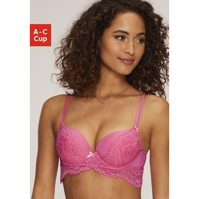 Push-up-BH LASCANA "Valentina", Damen, Gr. 80, Cup C, pink, Microtouch, Obermaterial: 60% Polyamid, 35% Polyester, 5% Elasthan, BHs Push-up-BH, mit extravaganten Spitzendetails, Dessous