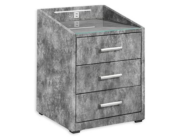 Stella Trading Moon Nachttisch Boxspringbett, Infinity Grau - Funktionaler Nachtschrank mit USB-Anschluss und LED-Beleuchtung - 47 x 61 x 46 cm (B/H/T)