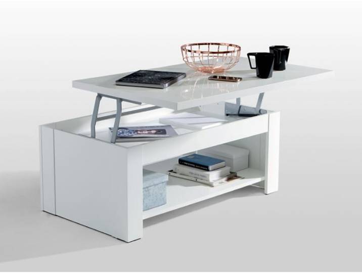 Table basse relevable Saint tropez chene cendré/blanc brillant - Basika