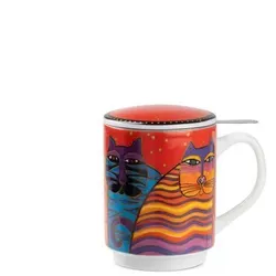 Teetassen-Set mit Deckel und Teesieb - Fantastic Felines rot