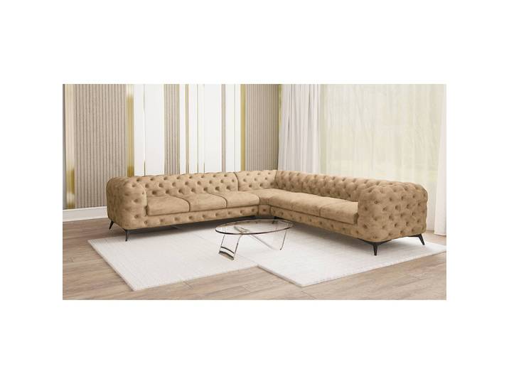 Ecksofa III Beige Microfaser Priya 323 x 323cm Gleichschenklig Glamour