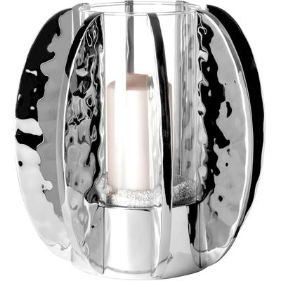 Windlicht FINK "GLAMOUR", silber (silberfarben), H:31cm Ø:31cm, Edelstahl, Glas, Kerzenhalter, Windlicht, Kerzenhalter mit Glas, vernickelt, mit gehämmerter Oberfläche