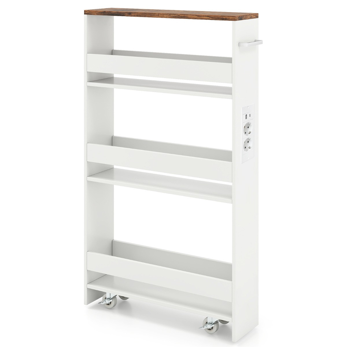 Costway Ultradunne 4-laagse Opbergkar met Oplaadstation en Handgrepen, Breedte: 13 cm
