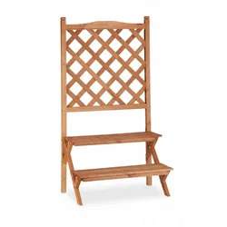 Relaxdays Blumentreppe mit Rankgitter, 2 Stufen, für Blumentöpfe & Kletterpflanzen, Tannenholz, HBT: 110x61x40cm, natur