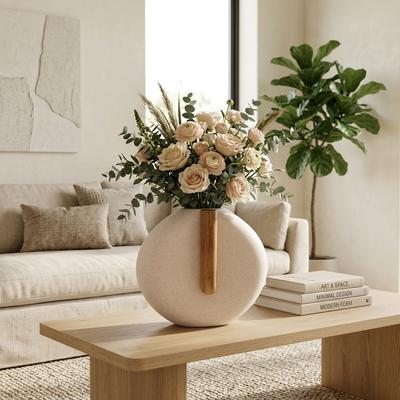 Sagebrook Home Decorative Ecomix & Mango Wood Round Table Vase for Home Decor