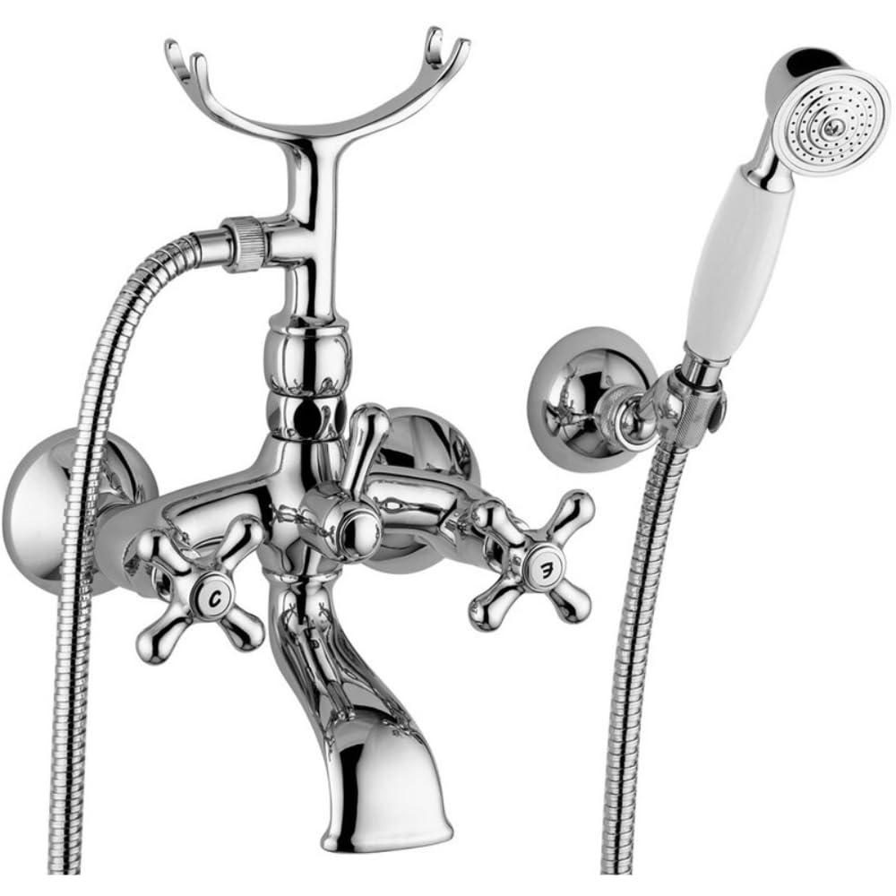 Vintage-Badewannenarmatur mit Handbrause, Chrom, 2 Griffe