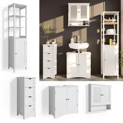 Vicco 4er Badmöbel Set Bianco Spiegelschrank Waschtischunterschrank Hochschrank Badezimmermöbel Set im Landhausstil