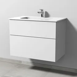 Sanipa 3way Keramik-Set Design Keramik-Waschtisch und Unterbau mit 2 Auszügen, Weiß-Soft SM48043