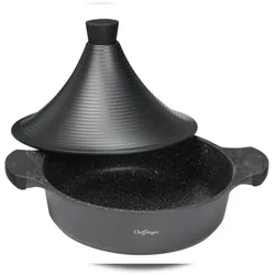 Aluguss Tajine Tagine Ø32cm Induktion Silikongriffe Gartopf Dampfgarer Bräter Schwarz