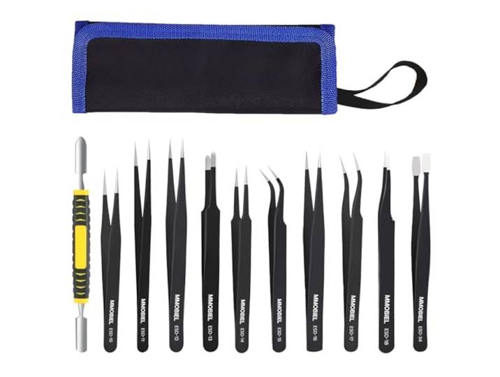 Precisie Pincetset van MMOBIEL [11 Stuks] – Industrieel Anti-Statisch Roestvrijstalen Tweezers voor Elektronica, Sieraden, Computer, Laboratoriumwerk, Knutselen en Hobby’s etc. – Incl. Opbergcase
