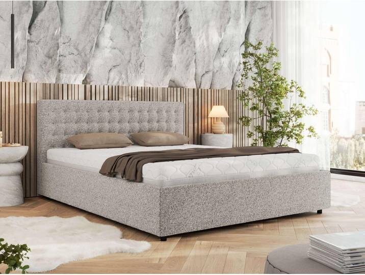 MKS MEBLE Polsterbett Doppelbett PAVO CLASSIC Bett mit Stauraum Gasdruck-Mechanismus Stauraumbett 200x200 Hellgrau Strukture