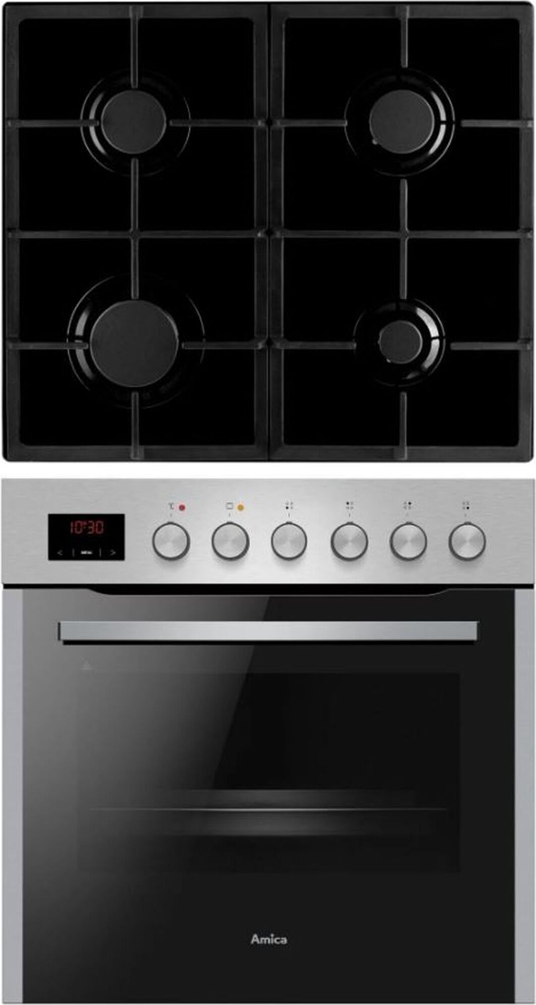 Amica EHEG 933 101 E, Gaskochfeld, 4 Zone(n), Glaskeramik, Schwarz, 58 cm, 51 cm