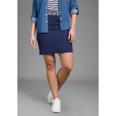 Cargorock KANGAROOS, Damen, Gr. 40, blau (marine), Popeline, Obermaterial: 63% Baumwolle, 34% Polyamid, 3% Elasthan, ausgestellt kniefrei, Röcke Cargorock, mit Gürtel, kniefrei, aus Popeline, mit Eingrifftaschen