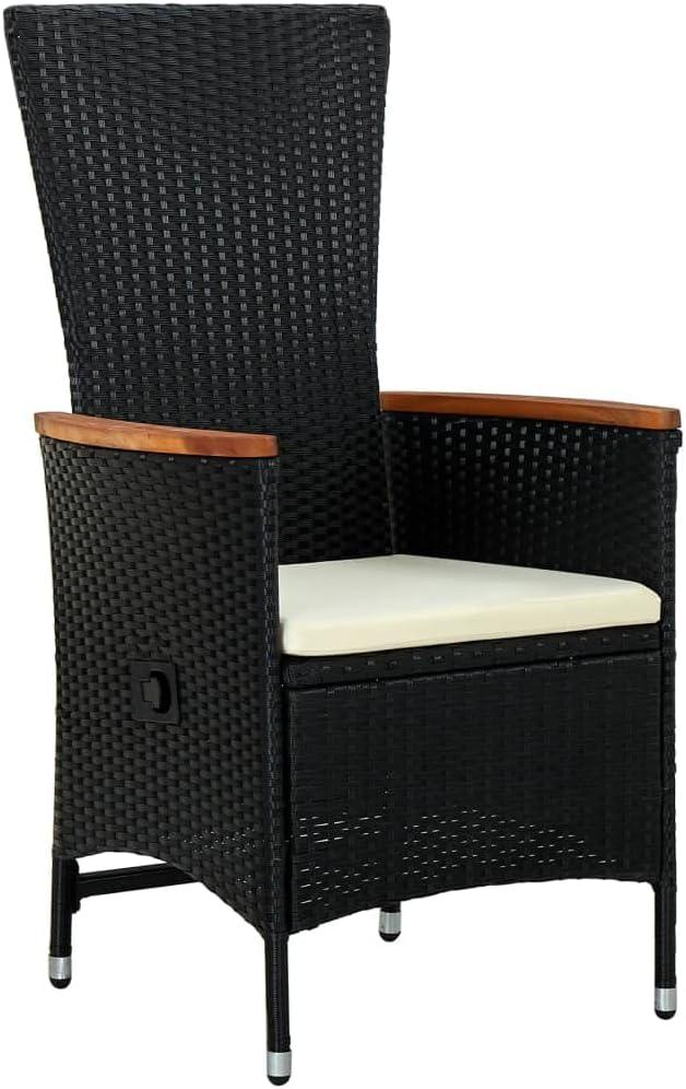 2er-Set Poly-Rattan-Sessel mit Polstern in Schwarz | Verstellbare Rückenlehne, wasserfestes PE-Rattan, pulverbeschichteter Stahlrahmen und abnehmbare Polsterbezüge