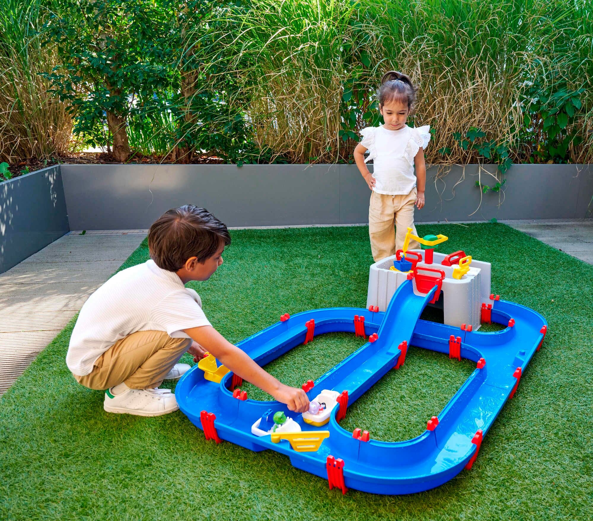 Wasserbahn AQUAPLAY "AquaPlay Harbour", blau, Wasserbahnen, Kinder, B/H/L: 93cm x 40cm x 128cm, Kunststoff, Wasserbahn, Made in Germany, B:93cm H:40cm L:128cm