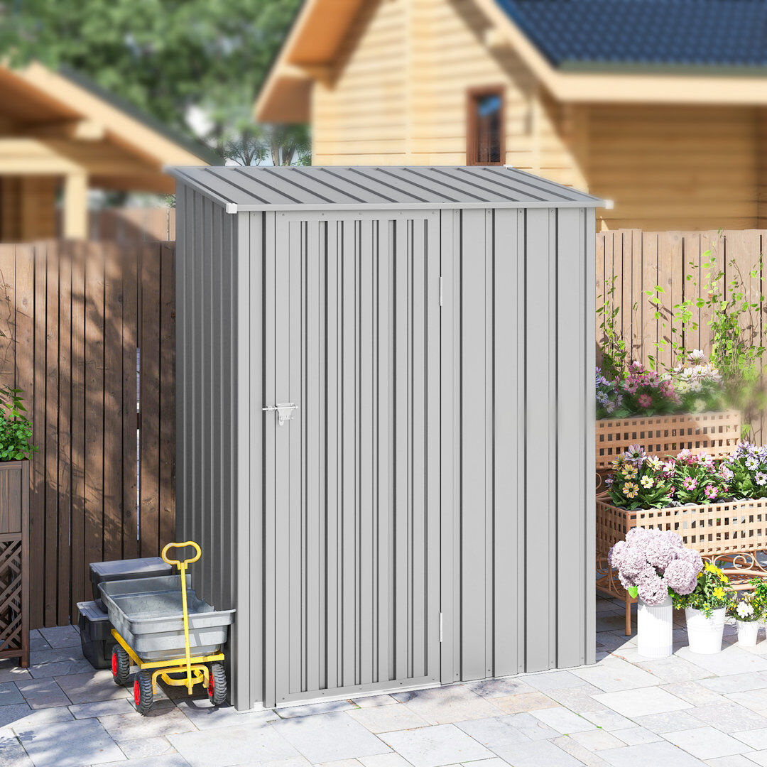 Outsunny 5ft x 3ft Garden Storage Shed Waterproof Sloped Roof Grey Grey 142cm W X 86cm D X 189cm H