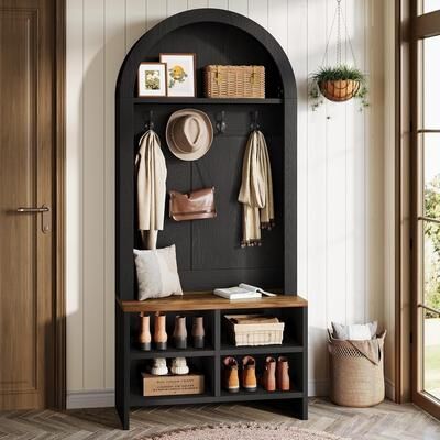 Bluebell "70.87"" H Tall Arched Hall Tree with Bench and Shoe Storage, 4-in-1 Entryway Coat Rack with 4 Hooks & Storage Cubbies"