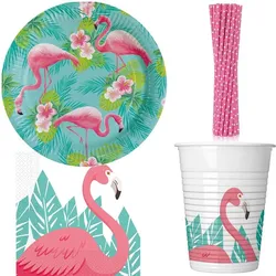 Partyset Flamingo Party Deko Sommer Geburtstag Teller Becher Servietten