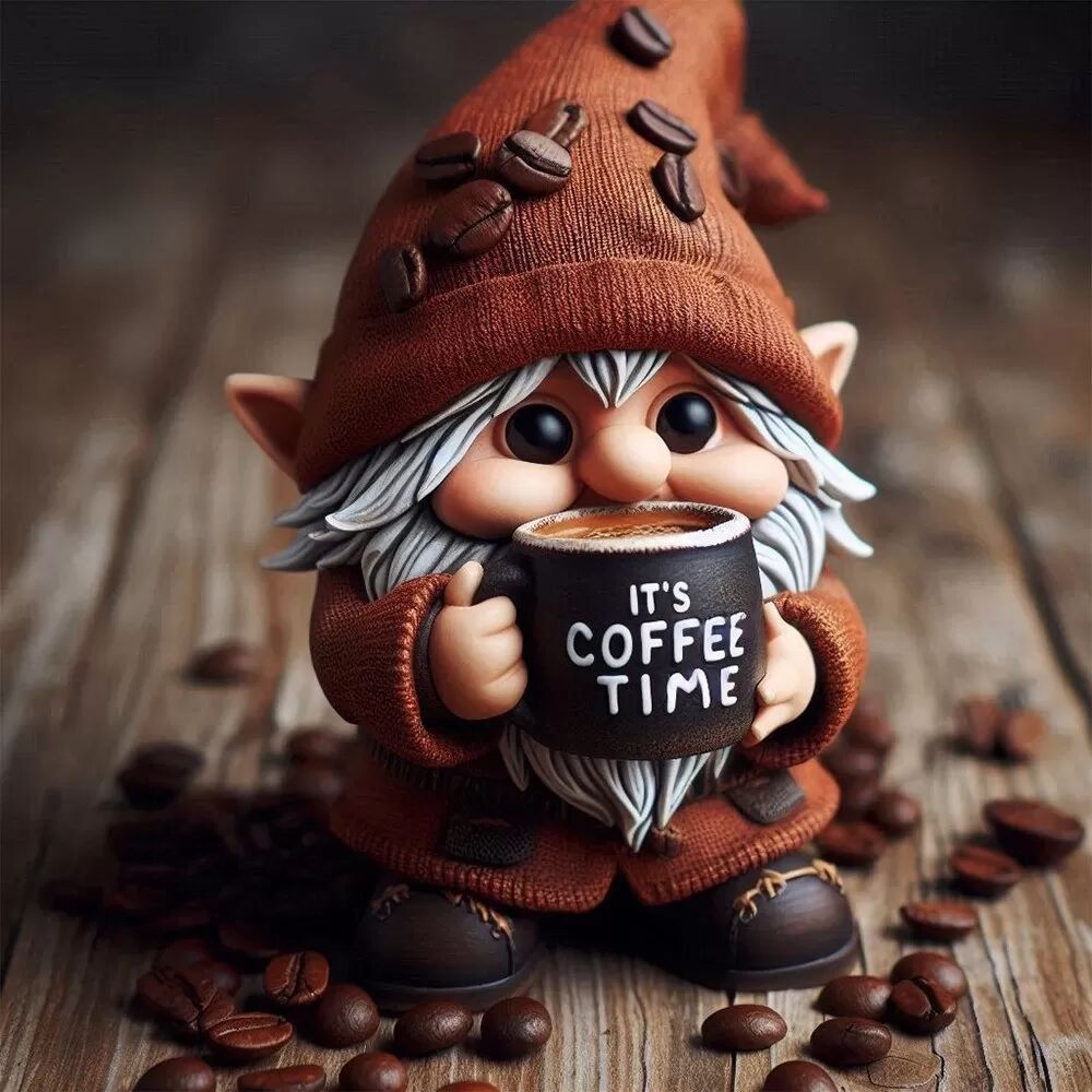 INF Figurine de gnome de café 3D - Décoration de maison et de bureau