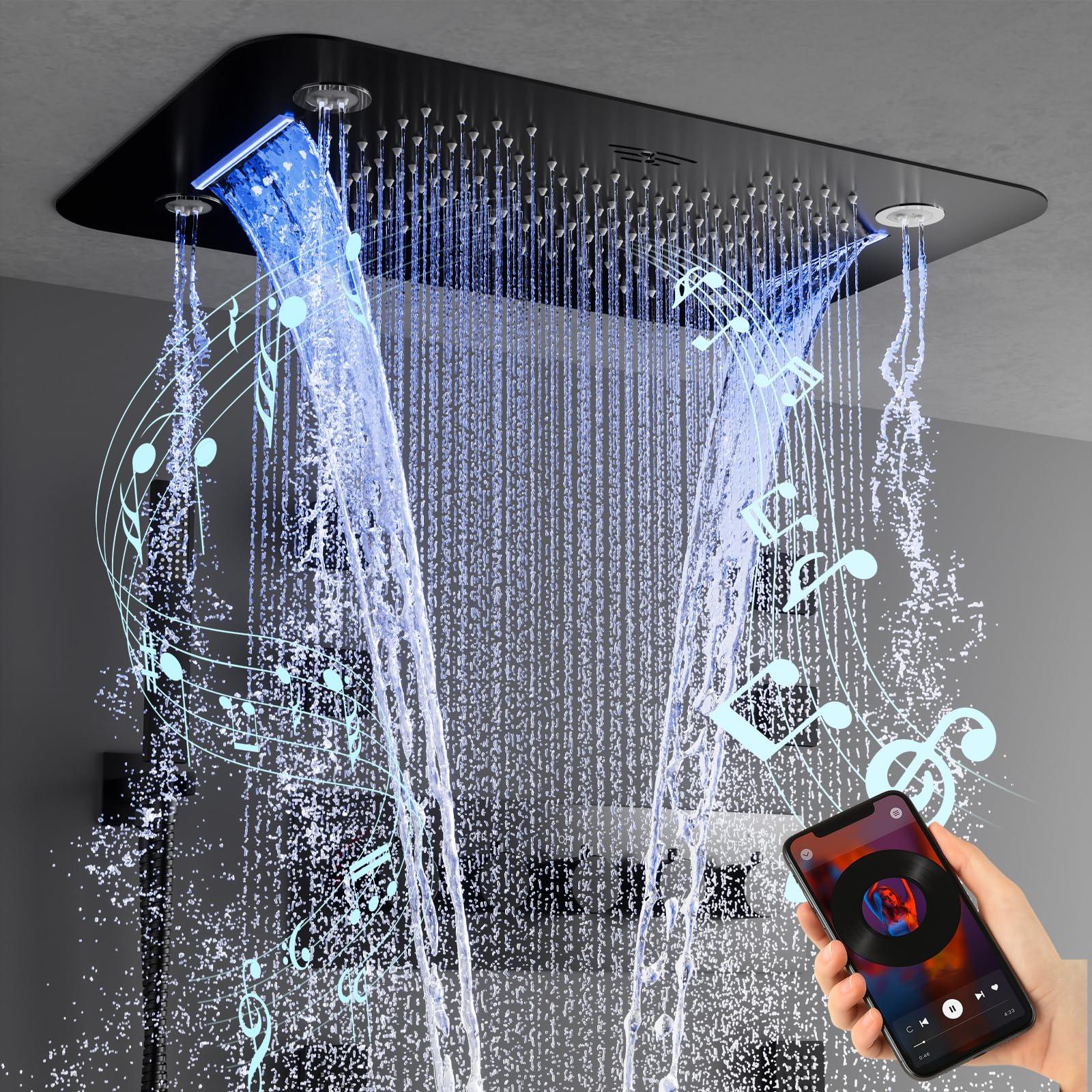 LED-Duschset mit Musik, 64 Farben, 580x380 mm, schwarz