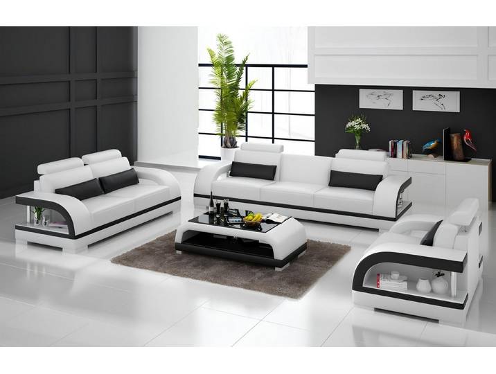 JVmoebel Polstergarnitur Zitadelle Ledersofa in Weiß mit modernem Design und hoher Qualität, (Sofagarnitur 3+2+1 Sitzer Zitadelle Weiß / Schwarz), Made in Europa