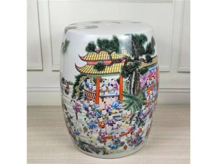 Keramik-Gartenhocker Jingdezhen Porzellan Trommelhocker als Beistelltisch Hochwertiges Porzellan, vielseitiger Trommelhocker für Innen- und Außenbereich(B)